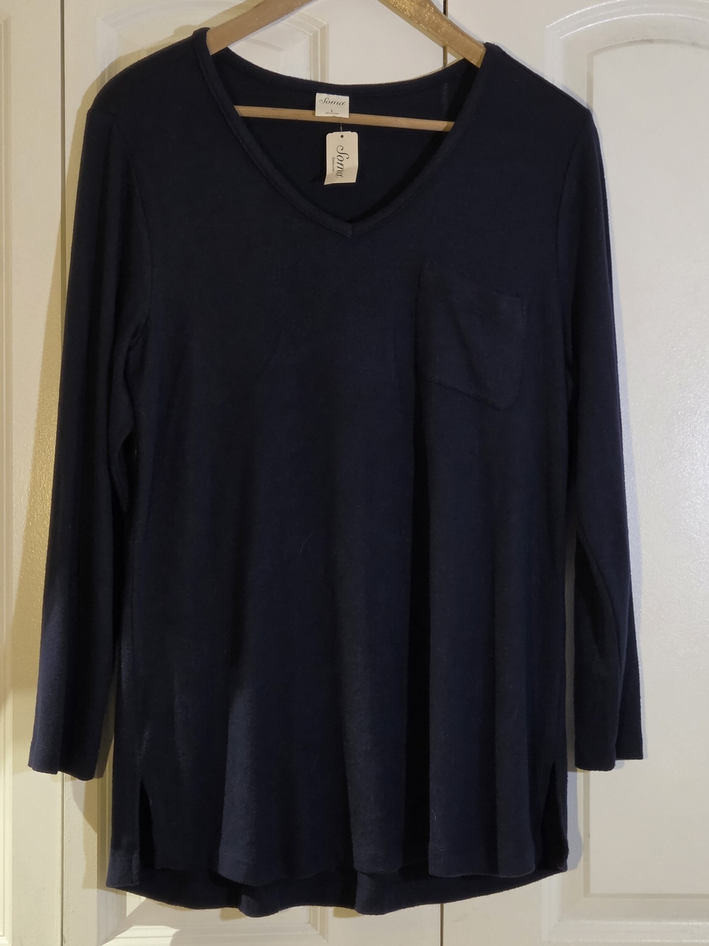 Soma Women's Shirt L Navy Blue Brushed Cozy Ultra Soft Pajama PJ Top NWT